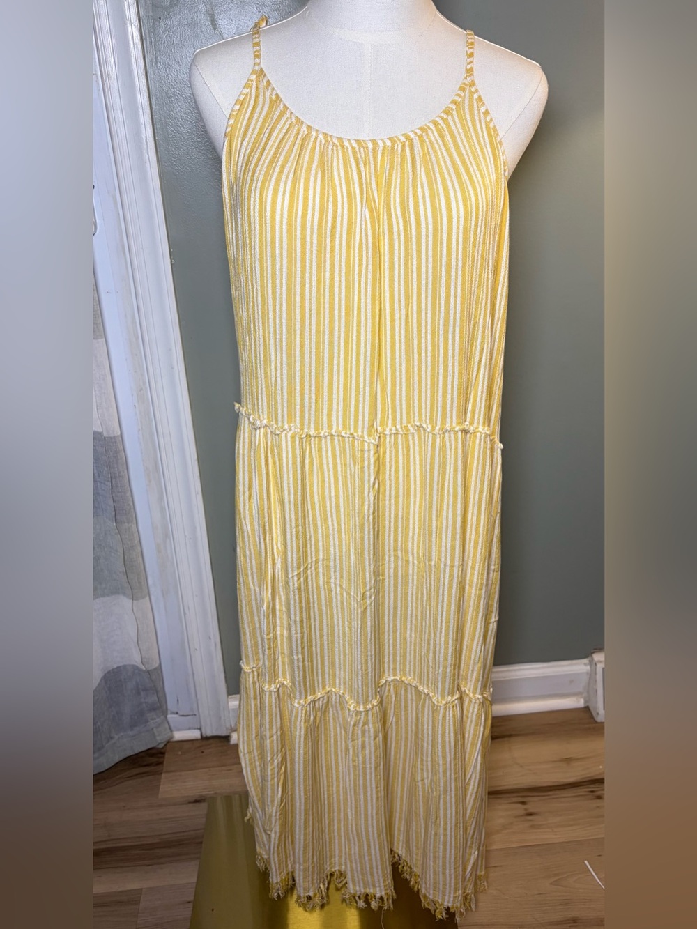 blue island Yellow and White Striped Maxi Dress